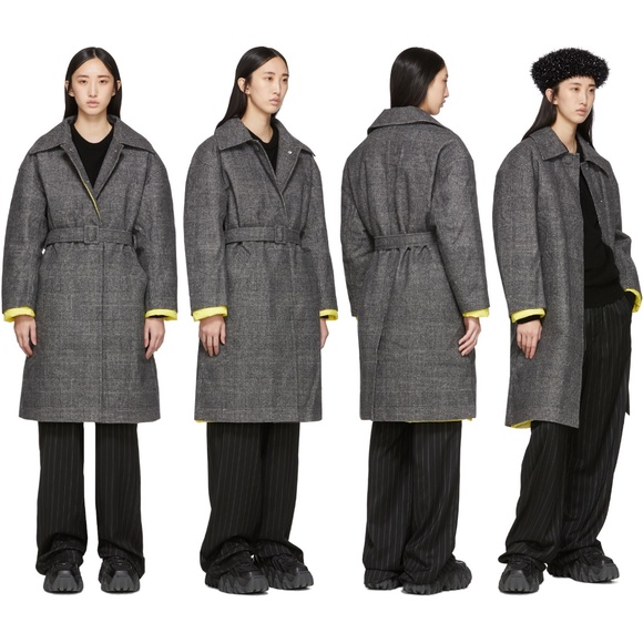 Ienki Ienki Grey Check Down Woolmark Mac Coat - Picture 2 of 12